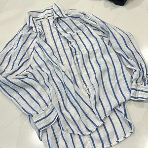 Z Supply Blue White Stripe button down shirt linen Small S